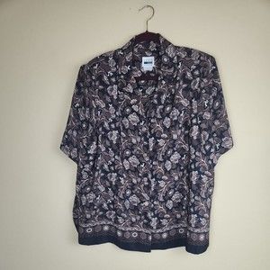 Vintage Leslie Fay Womens Blouse‎ Shirt button up Size xl petite paisley  brown